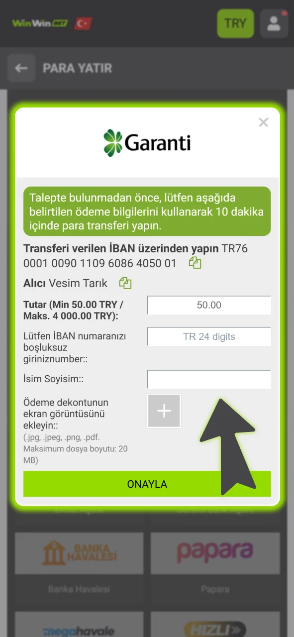 Kasa bölümünden dilediğiniz yöntemle resmi WinWin hesabınıza bakiye yüklemesi yapın.