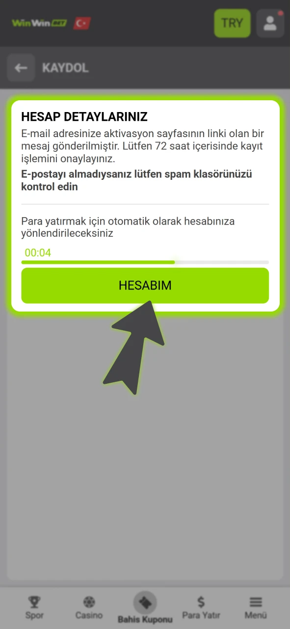 Telefonunuza gelen onay kodunu resmi WinWin sistemine girerek kaydı tamamlayın.