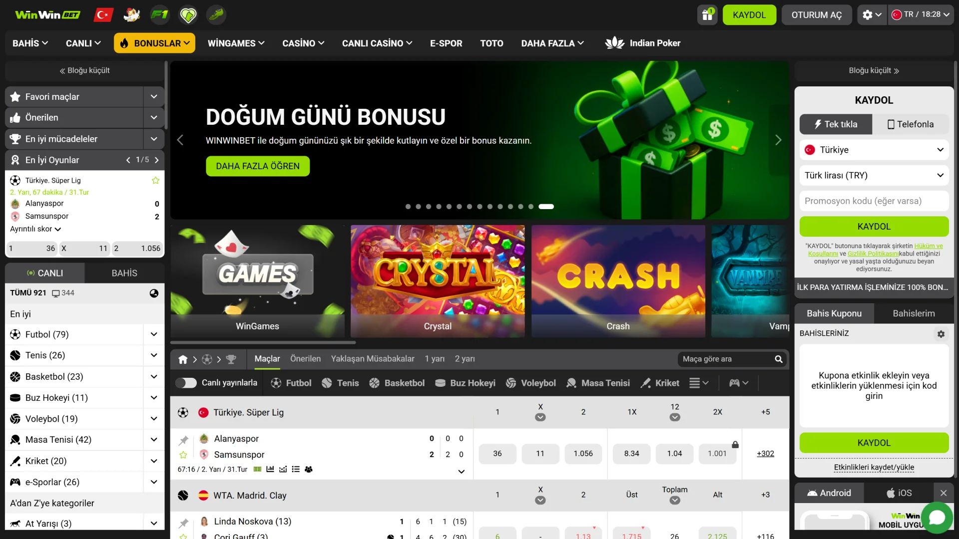 WinWin web sitesinin resmi ana sayfa arayüzünü bu görselden inceleyin.