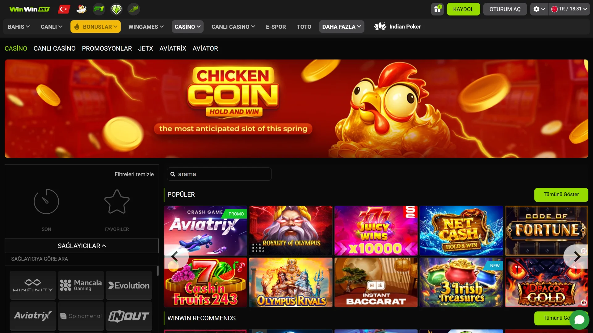 Binlerce farklı slot oyununa resmi WinWin casino sekmesinden hemen ulaşın.