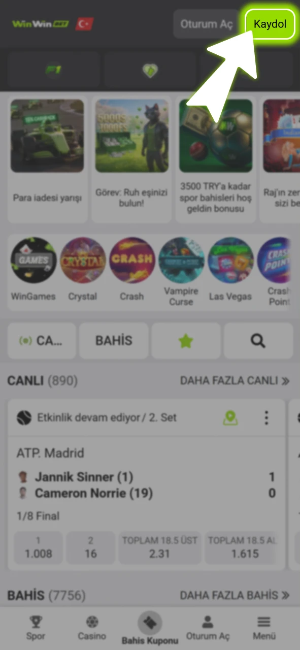 Kullanıcı bilgilerinizle resmi WinWin hesabınıza güvenli bir şekilde giriş yapın.