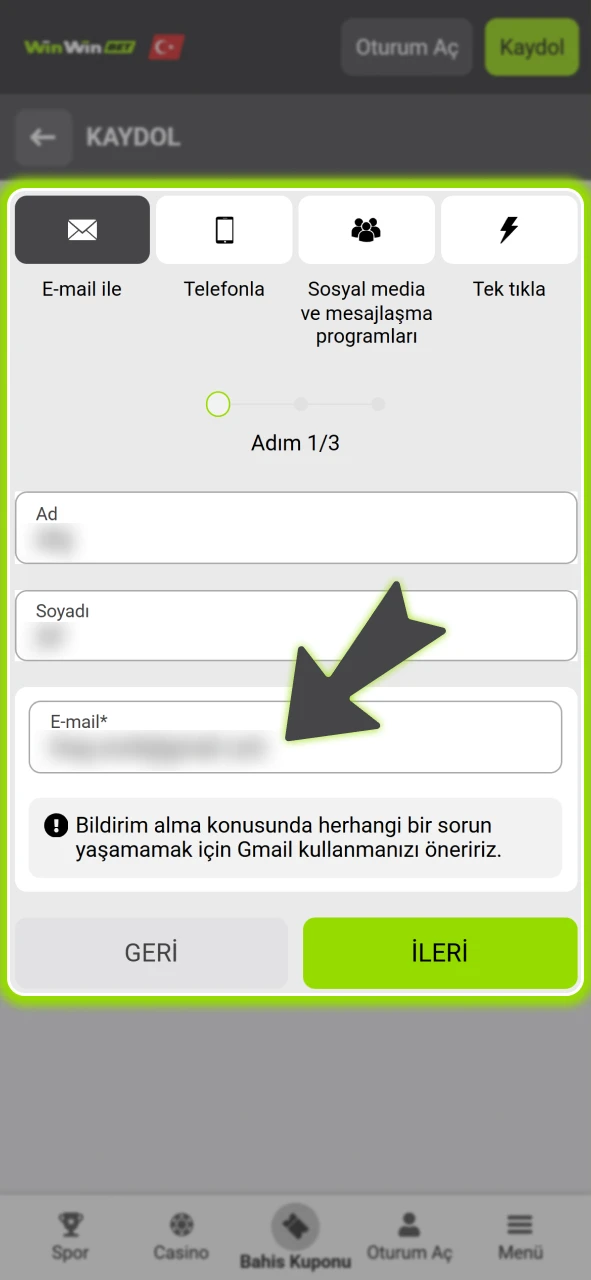 Kayıt formunu doldurarak resmi WinWin hesabınızı saniyeler içinde hemen oluşturun.