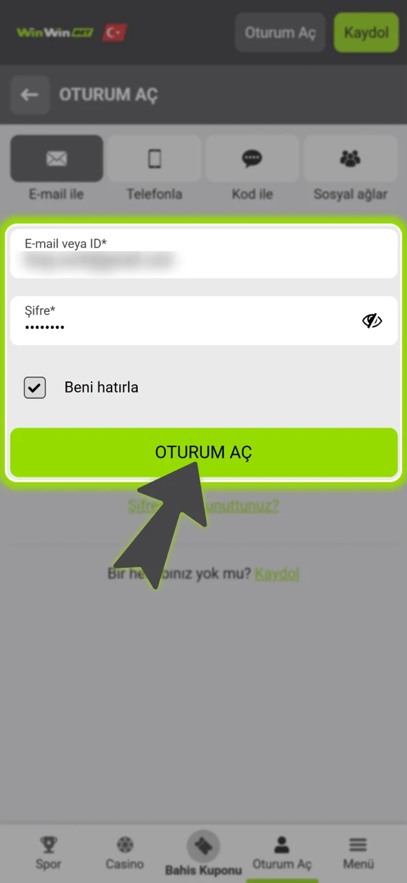 Kullanıcı bilgilerinizle resmi WinWin sistemine giriş yaparak profilinizi aktif edin.