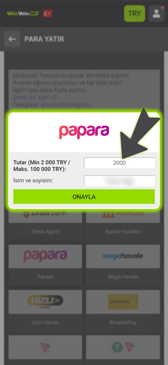 Ödeme bölümünden dilediğiniz yöntemle resmi WinWin hesabınıza bakiye yüklemesi yapın.