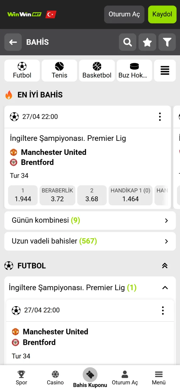 Güncel maç oranlarını resmi WinWin spor bahisleri sekmesinden takip edin.