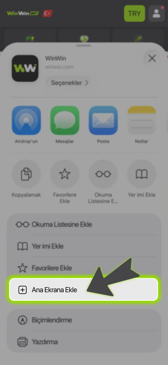 WinWin kısayolunu ana ekrana ekleyerek resmi mobil erişim kolaylığı sağlayın.