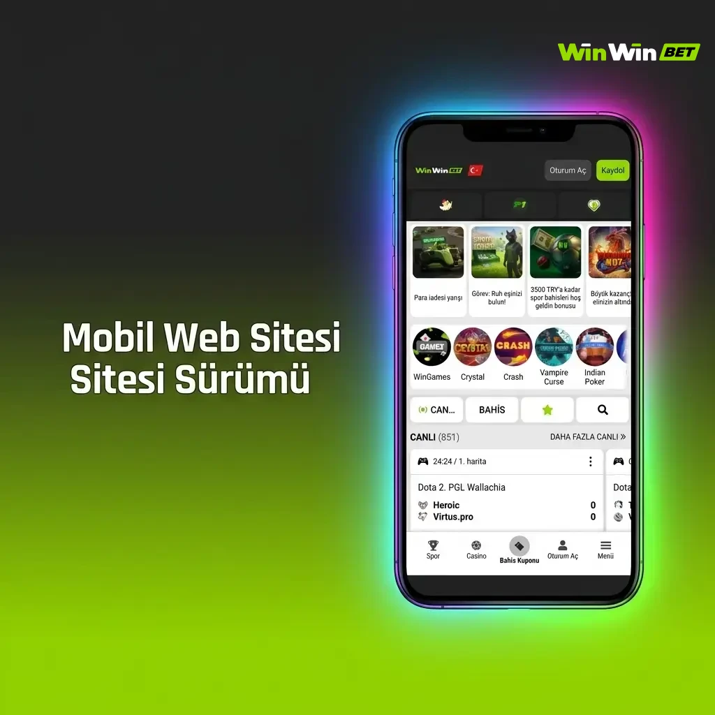 WinWin mobil web sitesi: uygulama gerektirmez, tüm cihazlarla uyumlu, hızlı yükleme ve tam özellik erişimi.